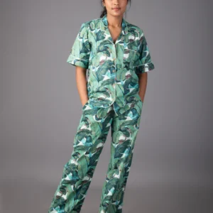 TROPICAL BLISS GREEN BANANA LEAF COTTON SLEEP WEAR SET
