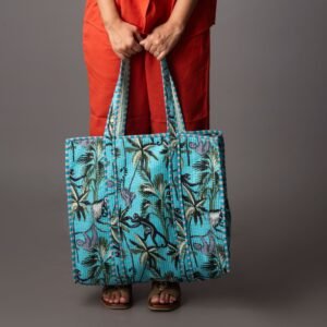 Monkey Business Blue tote bag with zipper