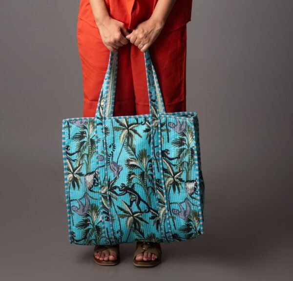Monkey Business Blue tote bag with zipper