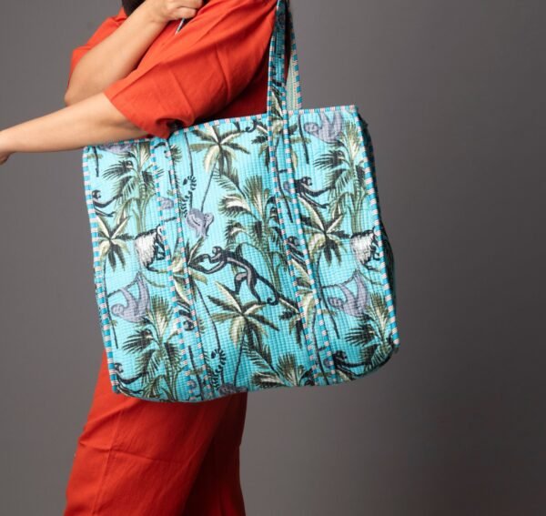 Monkey Business Blue tote bag with zipper - Image 2