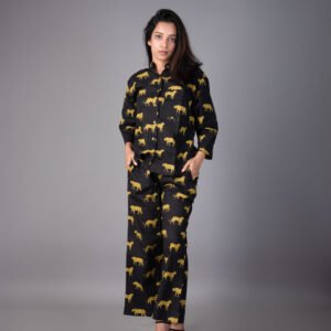 LEOPARD LUXE : BOLD BLACK CHIC COTTON CO-ORD SET WITH POCKET PANTS