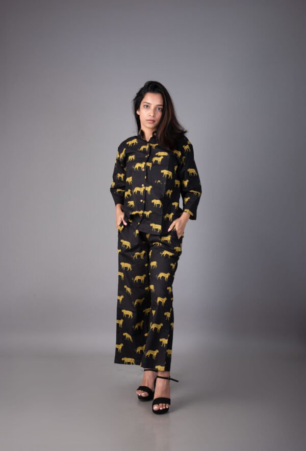 LEOPARD LUXE : BOLD BLACK CHIC COTTON CO-ORD SET WITH POCKET PANTS