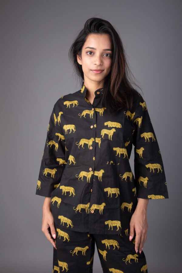 LEOPARD LUXE : BOLD BLACK CHIC COTTON CO-ORD SET WITH POCKET PANTS - Image 3