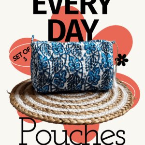 Blue floral block print everyday pouch(set of 3)