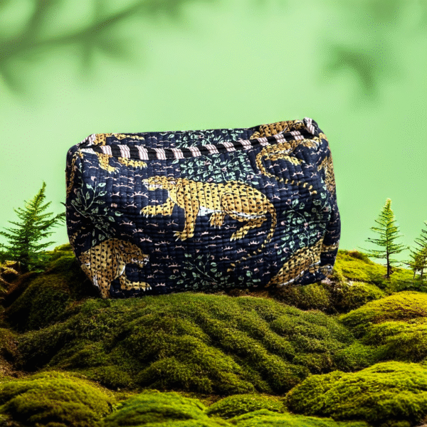 Navy blue leopard print everyday pouch(set of 3)