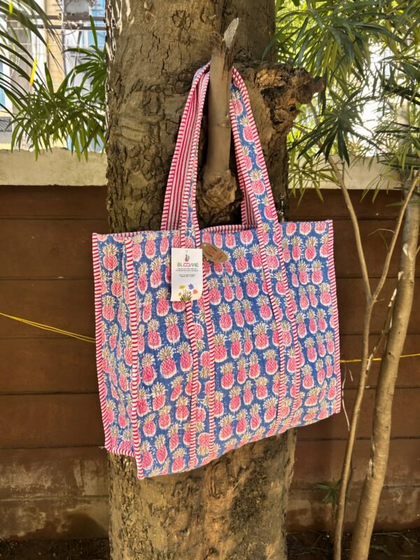 Pineapple Pop Cotton Quilted Tote Bag for everyday use (without zip closure)