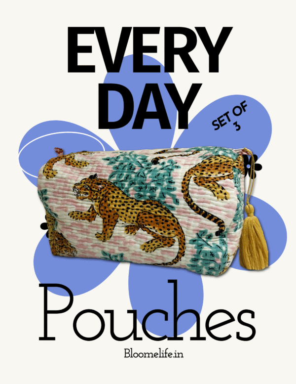 Blush pink leopard print everyday pouch (set of 3)